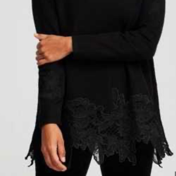 NEW Chico's Black Knit Long Sleeve Sweater Top with Lace Trim Size S (Sz 1) - Picture 7 of 8